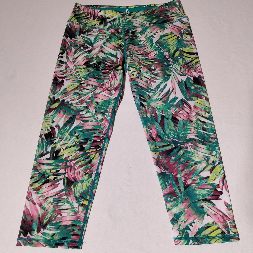 Prana‎ Womens Capri Leggings Tropical Leaf Print Activewear Sz M (26"x19.5") USA